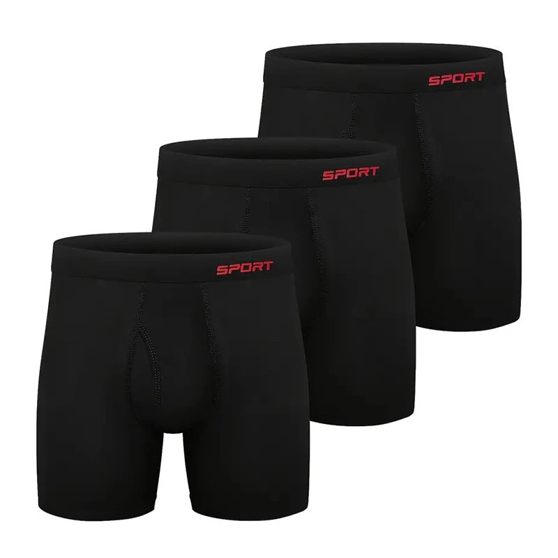 (image for) 3pcs Men's Black Boxer Briefs Breathable Comfy Boxer Trunks, Elastic Sports Shorts, Men's Casual Underwear For Daily Wear S-XL